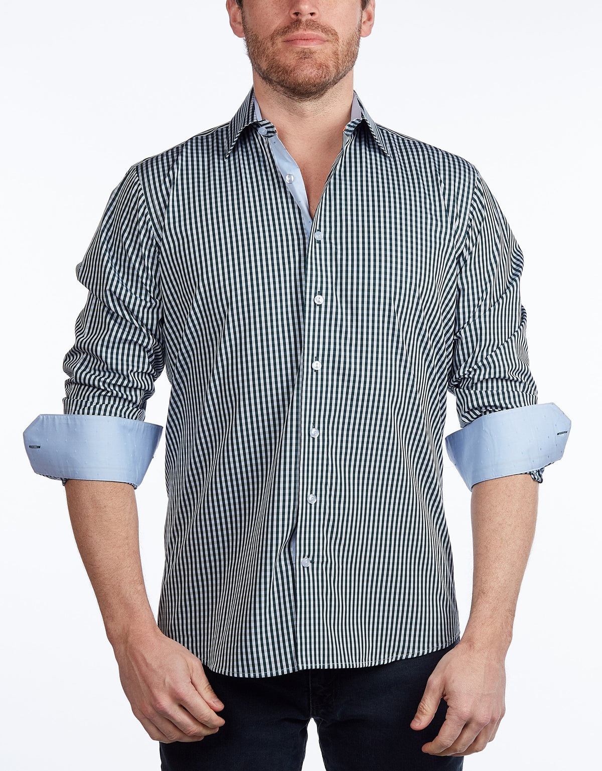 Green Signature Shirt //  - Contemporary Fit - contrast  trimming - final sale - Size Small