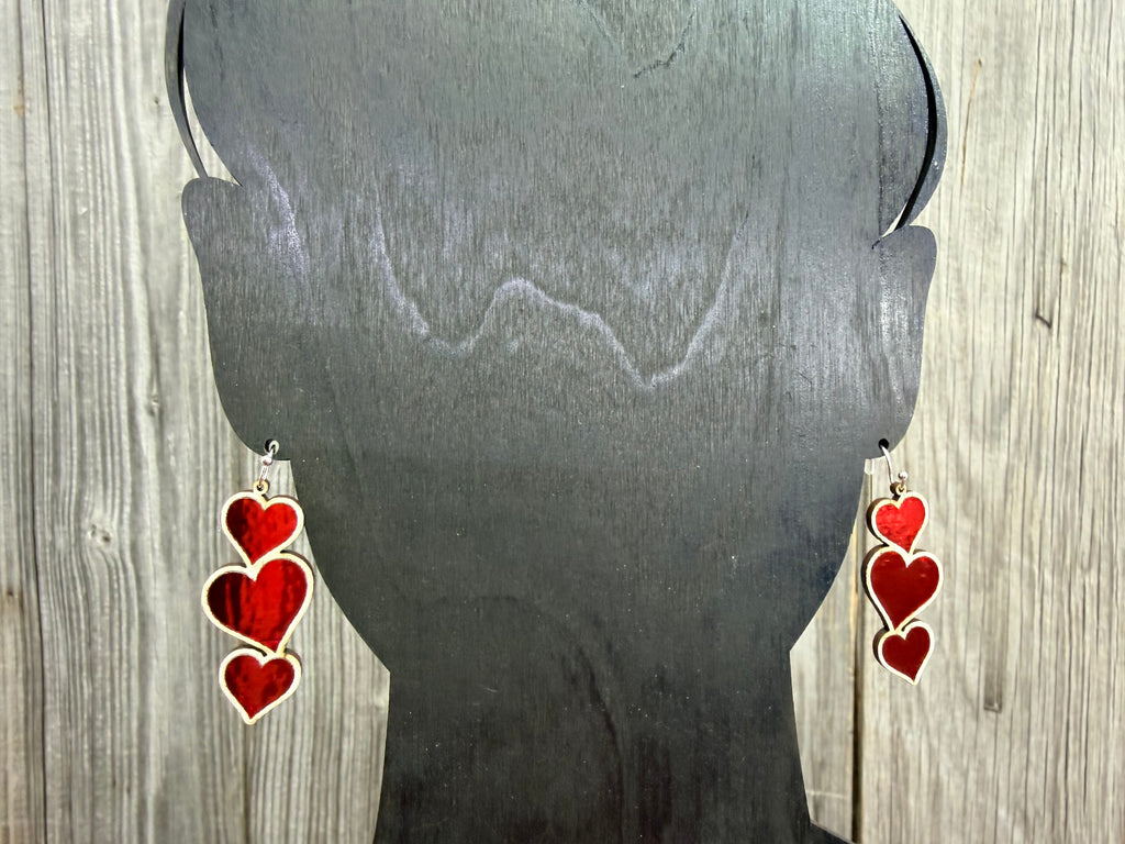 Heart Earrings - Wood Dangle Earrings