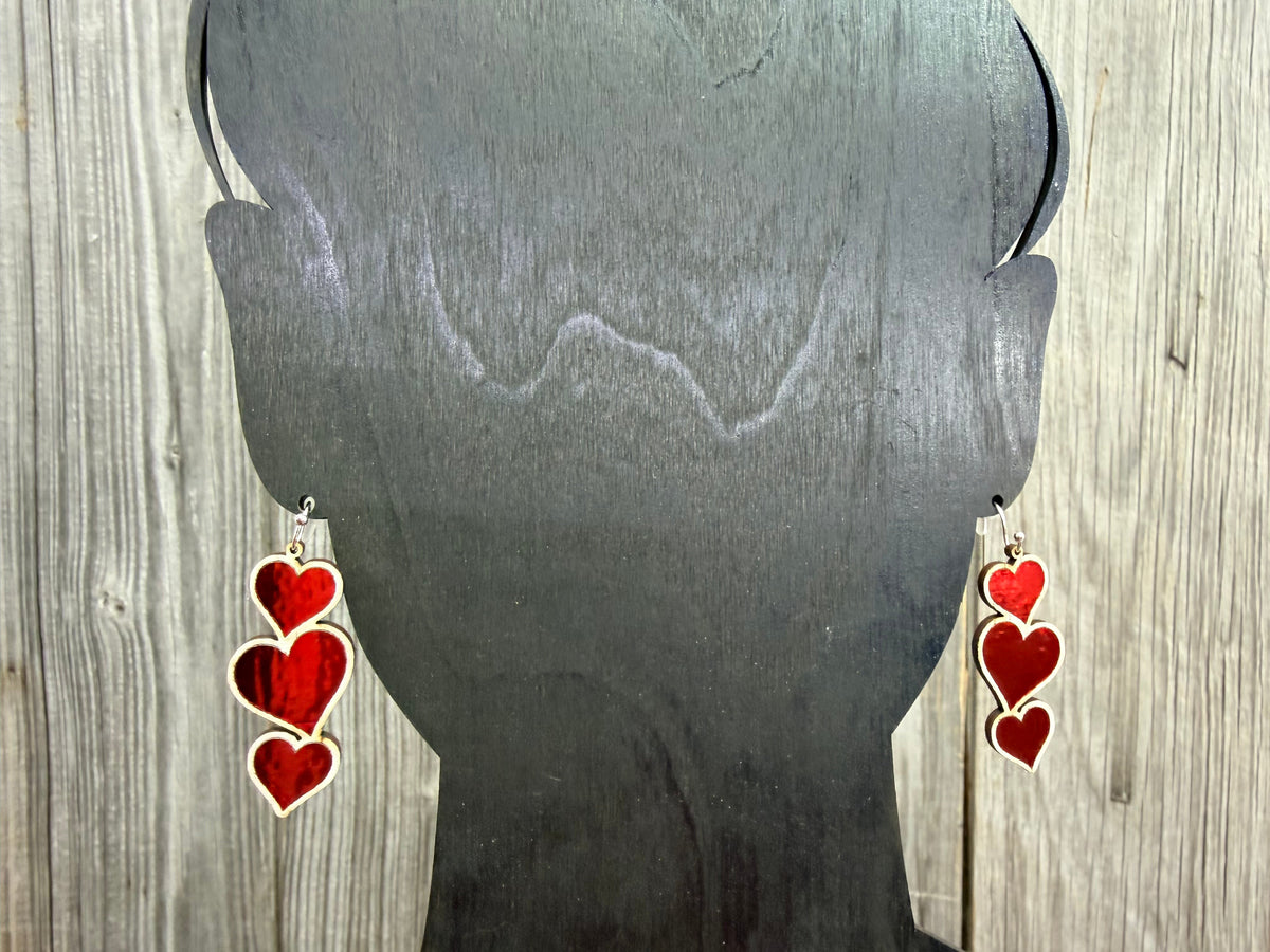 Heart Earrings - Wood Dangle Earrings