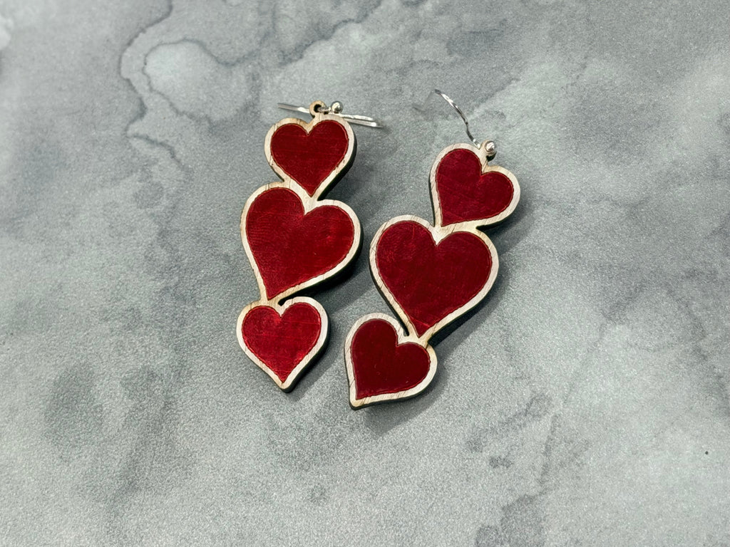 Heart Earrings - Wood Dangle Earrings