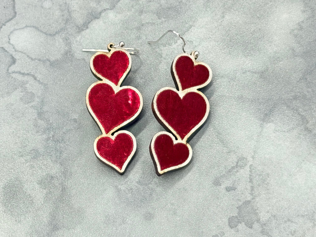 Heart Earrings - Wood Dangle Earrings