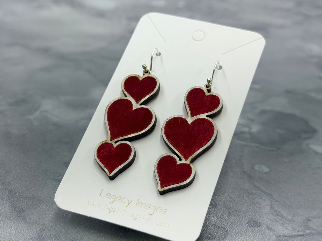 Heart Earrings - Wood Dangle Earrings