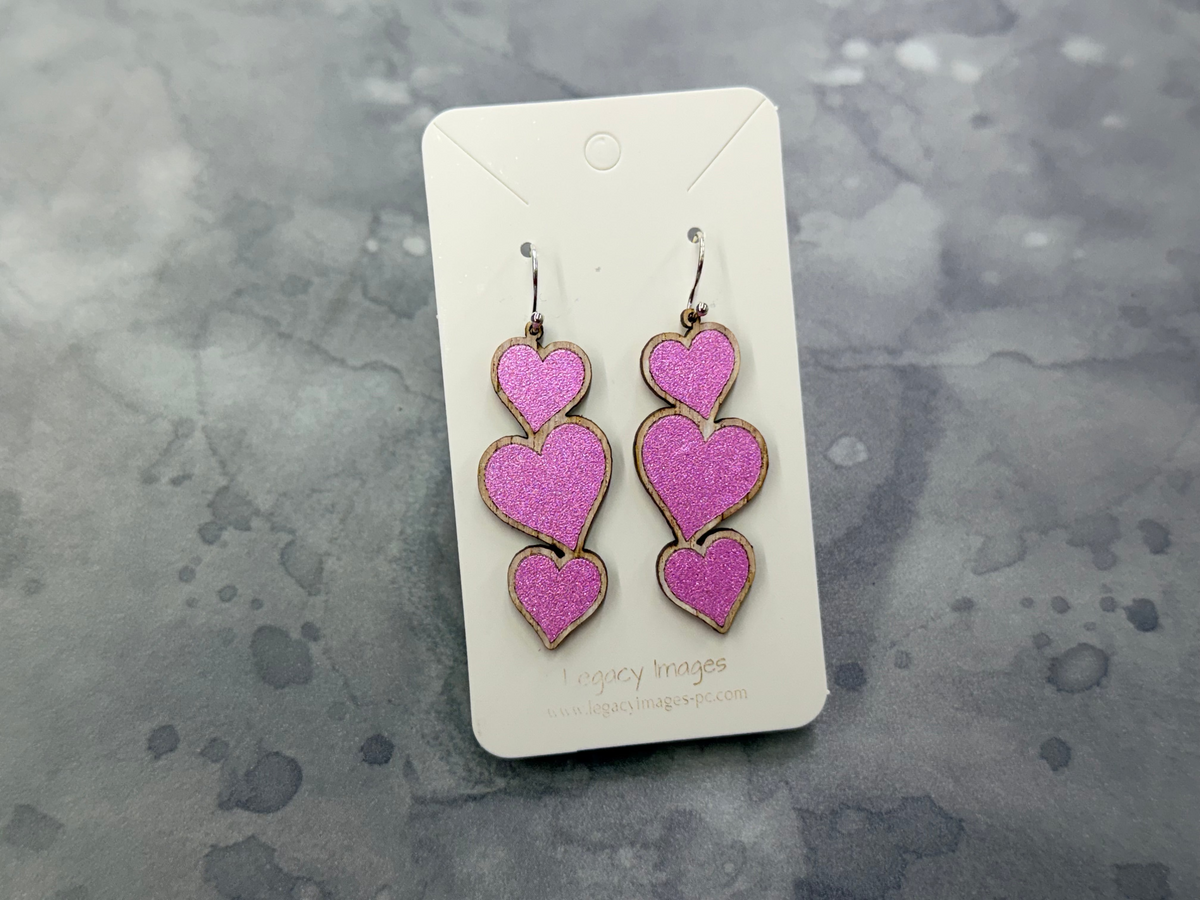 Heart Earrings - Wood Dangle Earrings