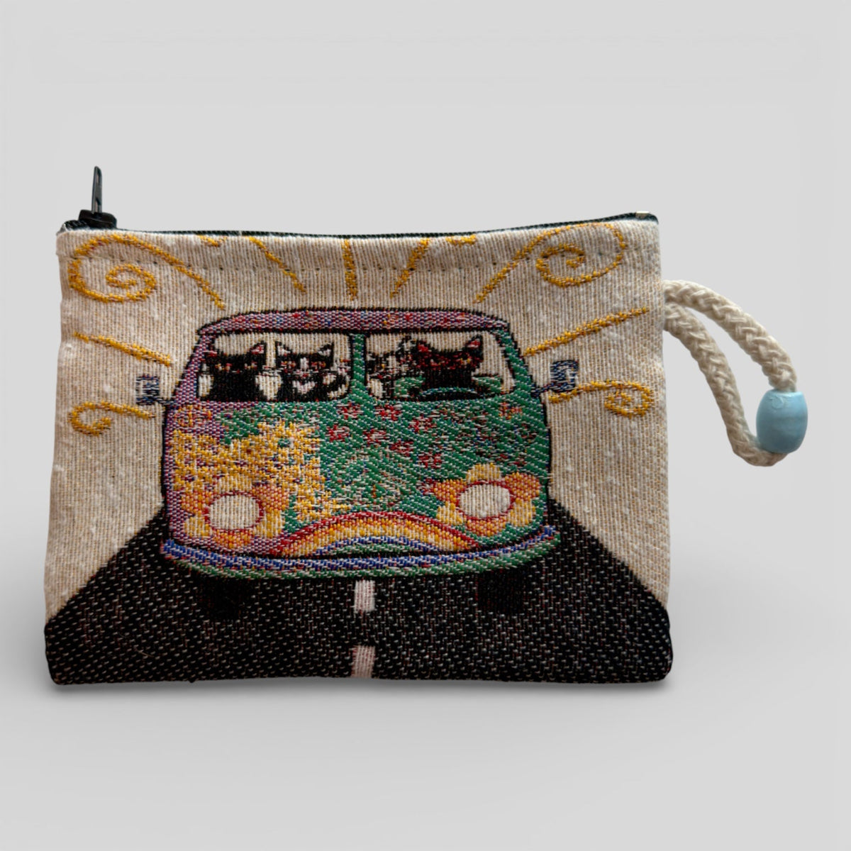 Mini Kilim Woven Zipper Coin Purse - Vintage Van Cats
