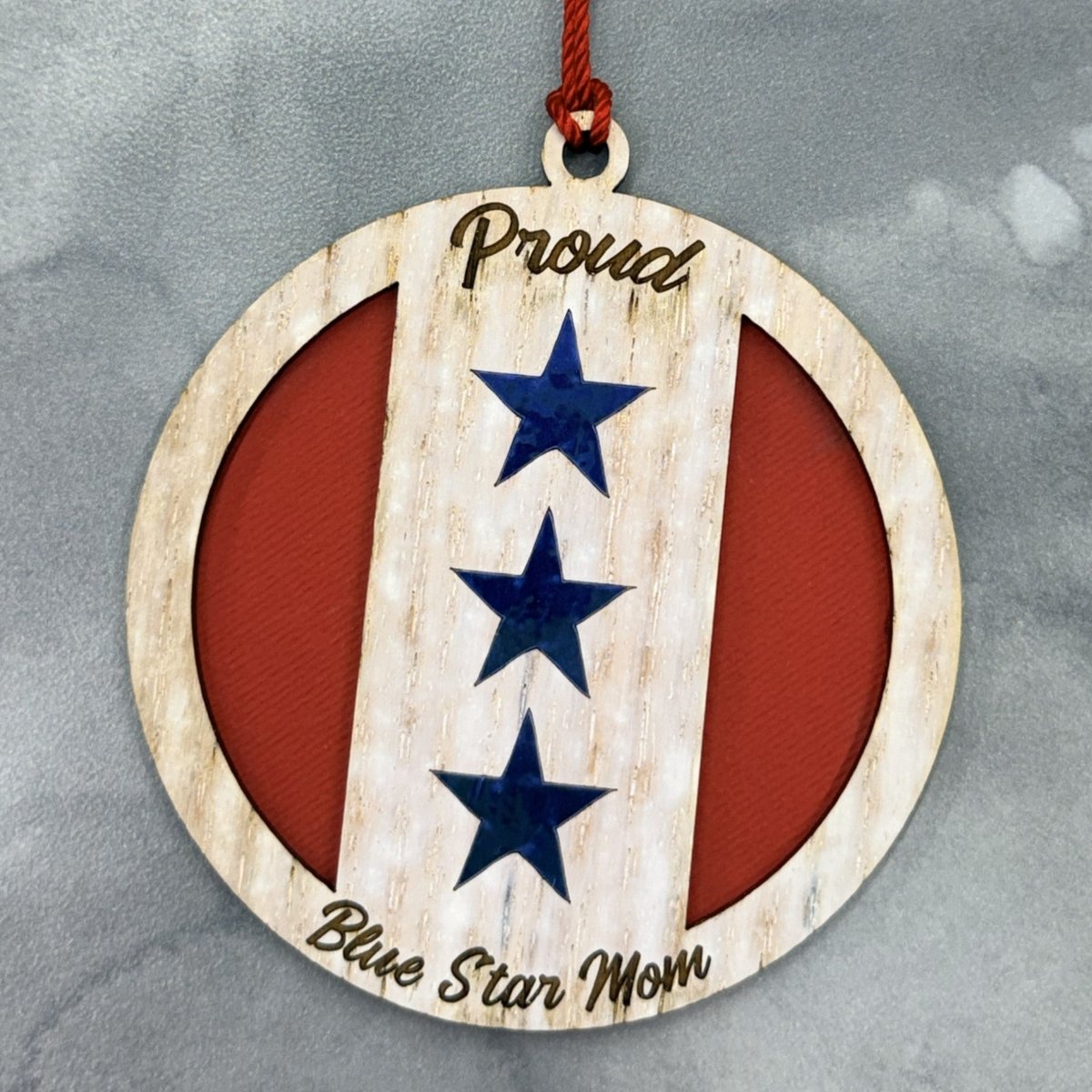 Blue Star Mom Ornament - Whitewash Wood Ornament