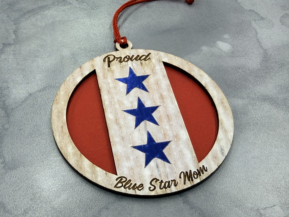 Blue Star Mom Ornament - Whitewash Wood Ornament