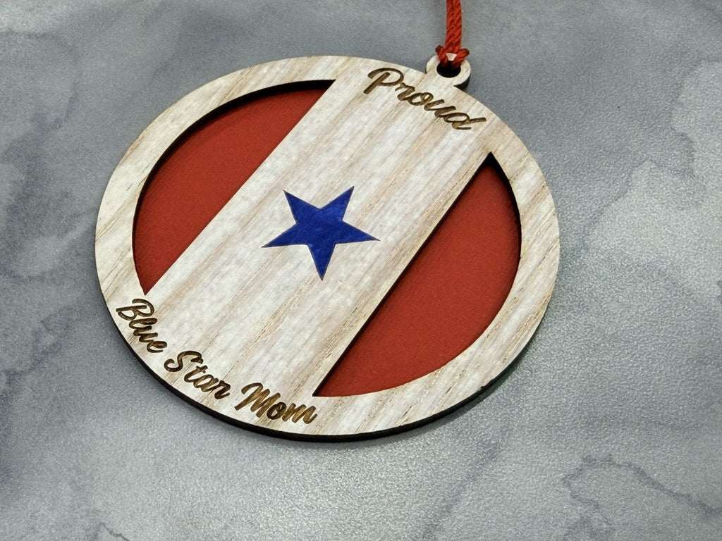 Blue Star Mom Ornament - Whitewash Wood Ornament