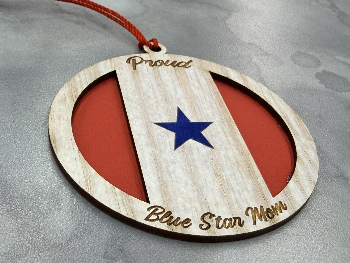 Blue Star Mom Ornament - Whitewash Wood Ornament