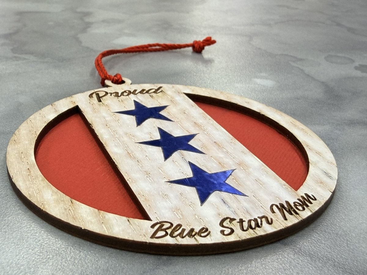Blue Star Mom Ornament - Whitewash Wood Ornament