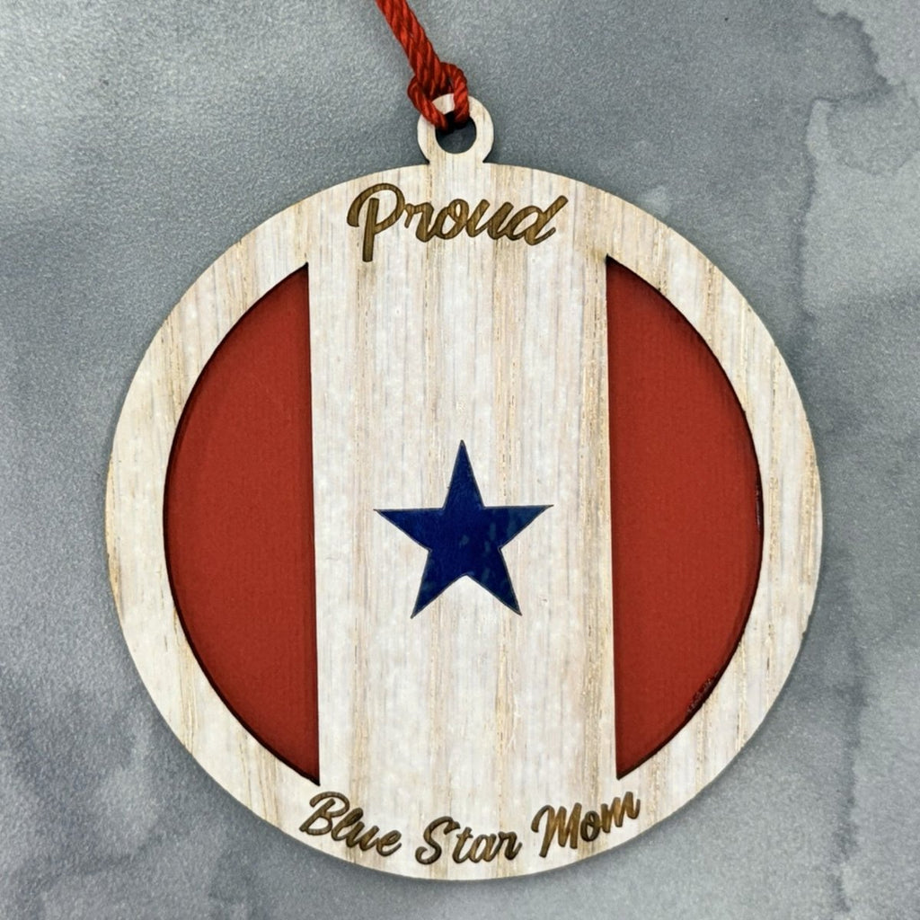 Blue Star Mom Ornament - Whitewash Wood Ornament