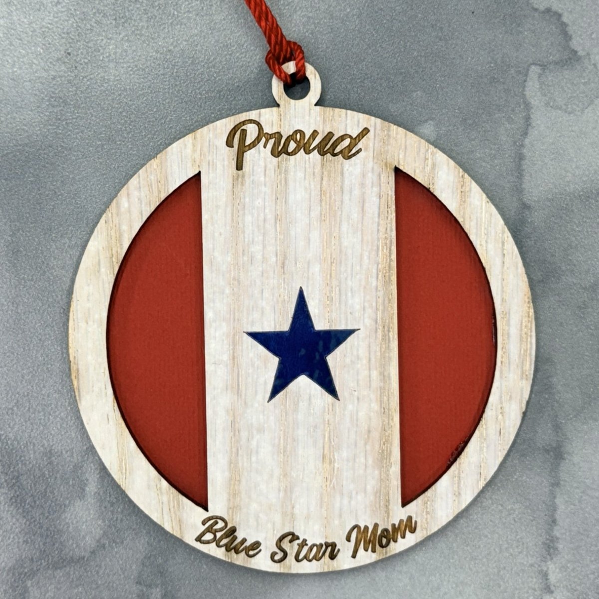 Blue Star Mom Ornament - Whitewash Wood Ornament