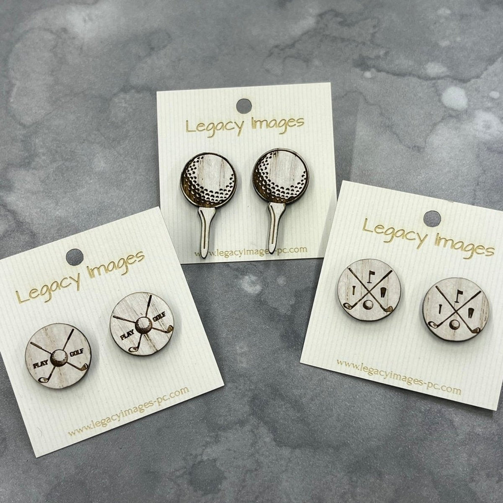 Golf Earrings - Lightweight Wood Stud Earrings