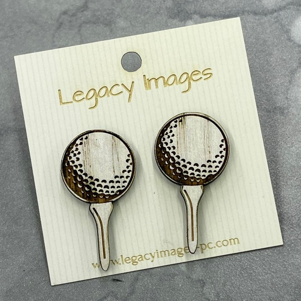 Golf Earrings - Lightweight Wood Stud Earrings