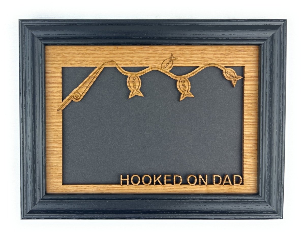 Hooked On Dad Picture Frame - Personalized with Kid's Names